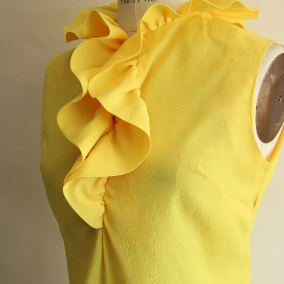 Vintage 1960s Blouse, Teddi of California Yellow Ruffle Collar Top, Zipper Back - Picture 7 of 10